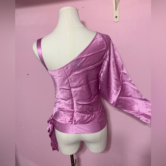 RARE Vintage BCBGMaxAzria 100% Silk Pink One-Shoulder Women's Top - 2 - Picture 2 of 10